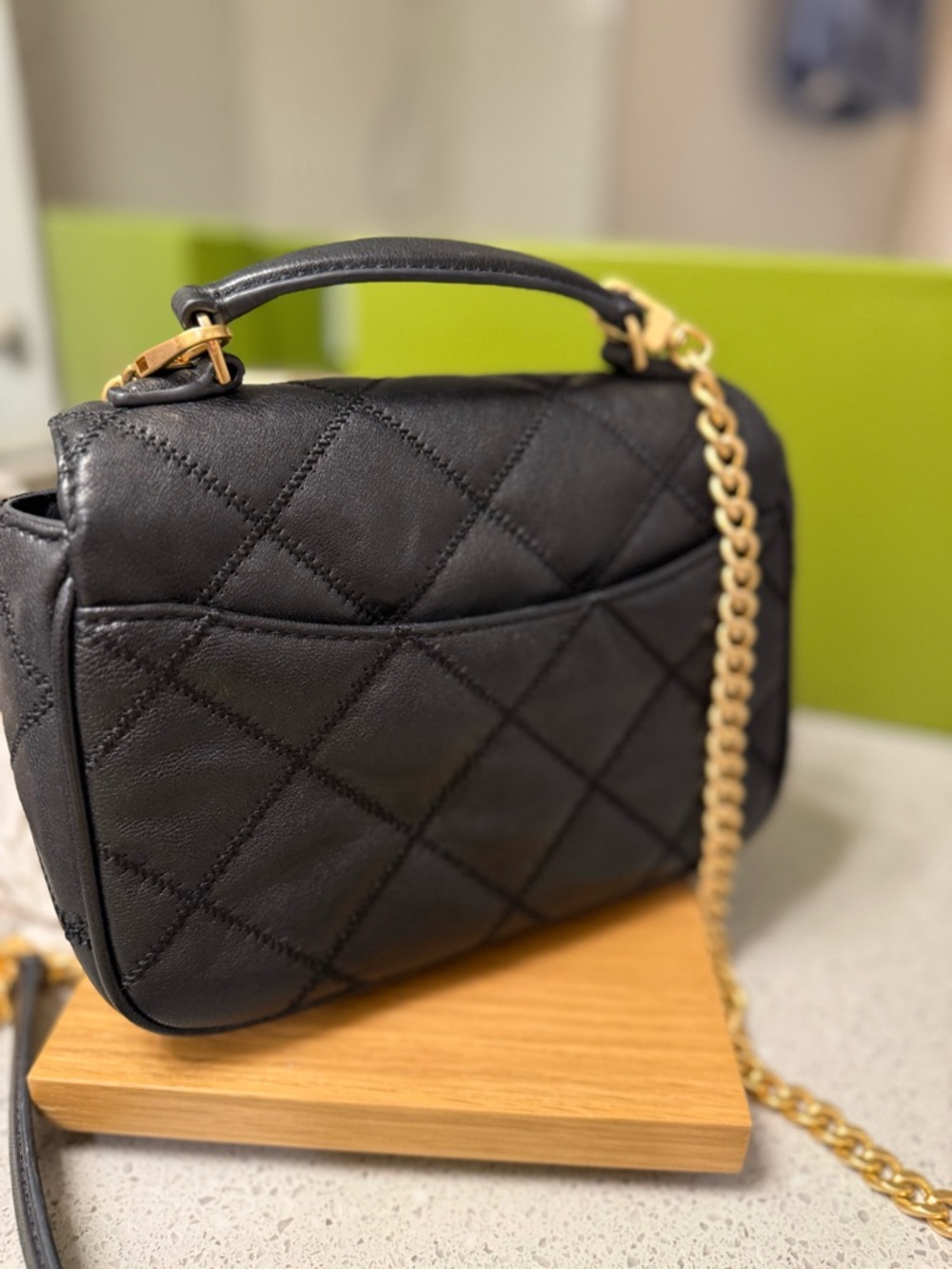 Tory Burch Black Quilted Leather Crossbody with Gold Chain and Logo - Picture 6 of 10